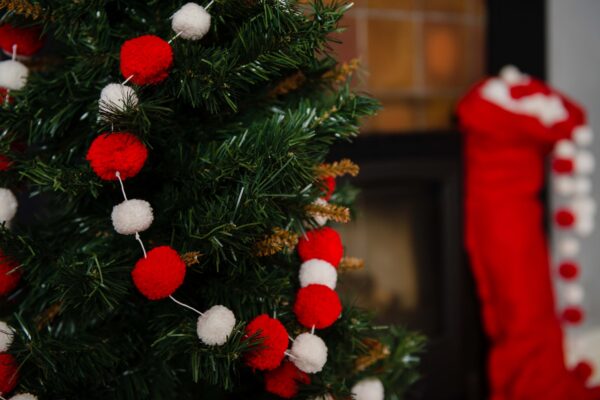 Pom Pom Garland in Red & White By PomPom Galore